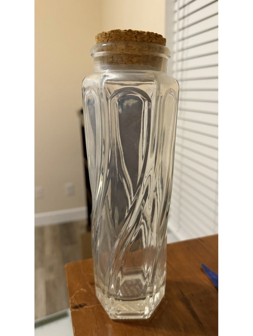 Vintage Ann's House Of  Nuts Clear Glass Jar with Cork Lid Twisted Glass